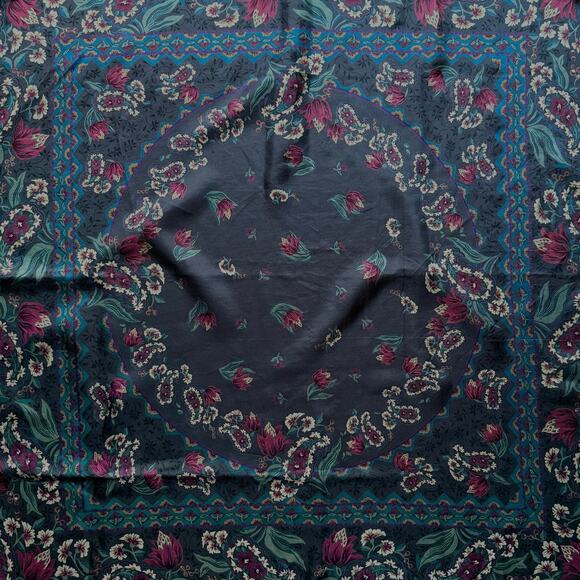 Vintage Liberty London Silk Scarf Gray Plum Blue Florals Hand Rolled Edges Italy - Picture 3 of 8